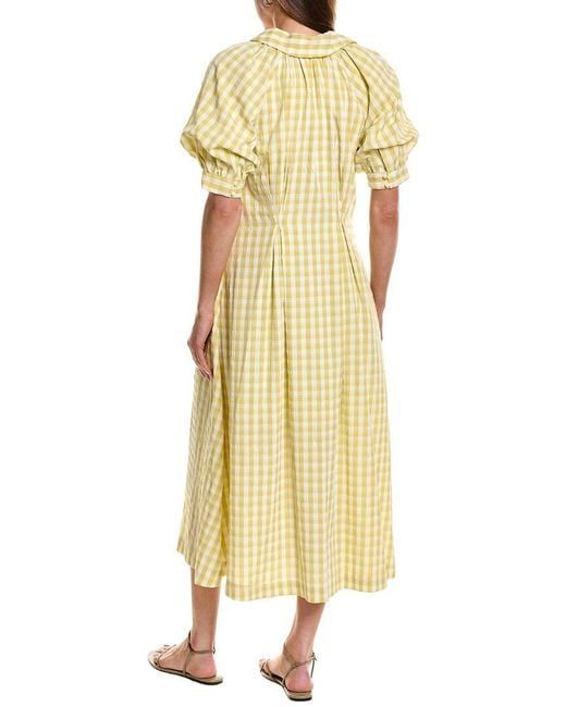 English Factory Yellow Gingham Puff Sleeve Dress