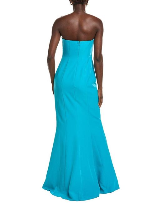 Rene Ruiz Blue Strapless Scoop Neck Column Gown