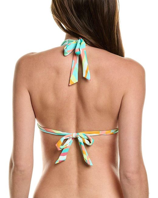 Helen Jon Tortoise Halter Bikini Top – Jacquard Textured Marine Blue