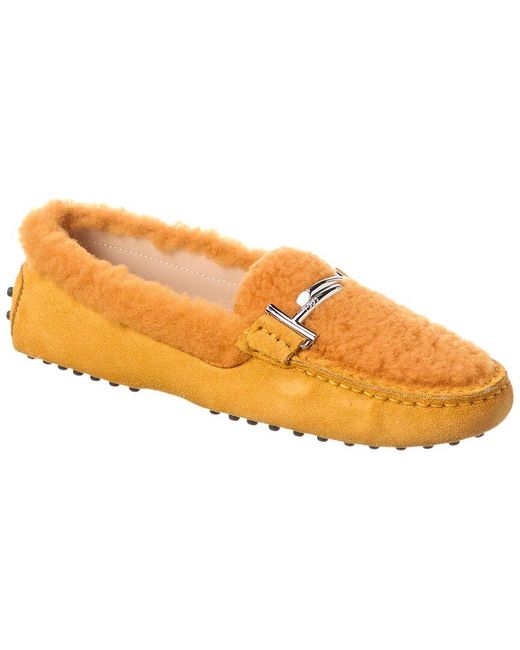 Tod's Orange Tods Suede & Shearling Loafer