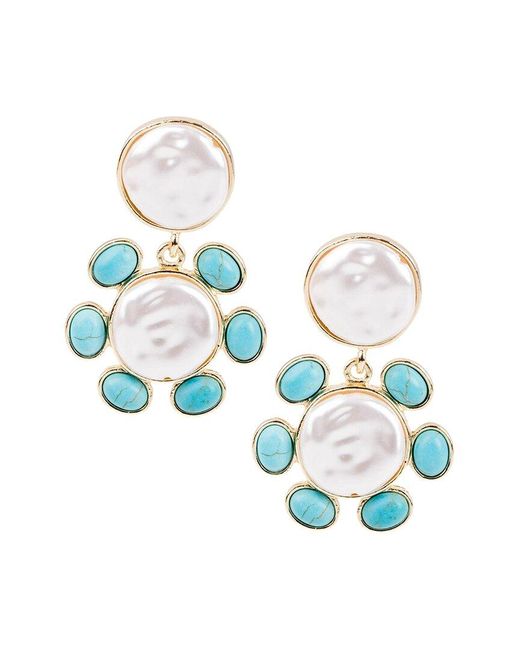 Saachi Blue Plated Resin Turquoise Stones & 30-32mm Pearl Dangle Earrings