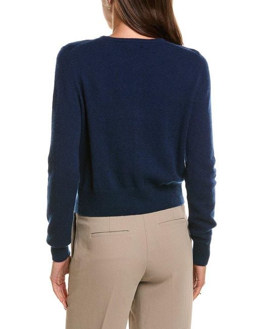 Forte Blue Basic Cropped Button 100% Cashmere Cardigan