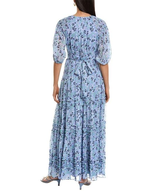 Ted Baker Blue Puff Sleeve Smocked Detail Maxi Dress