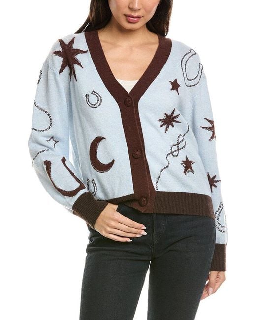 Brodie Cashmere Gray Equestrian Motif Cashmere Cardigan