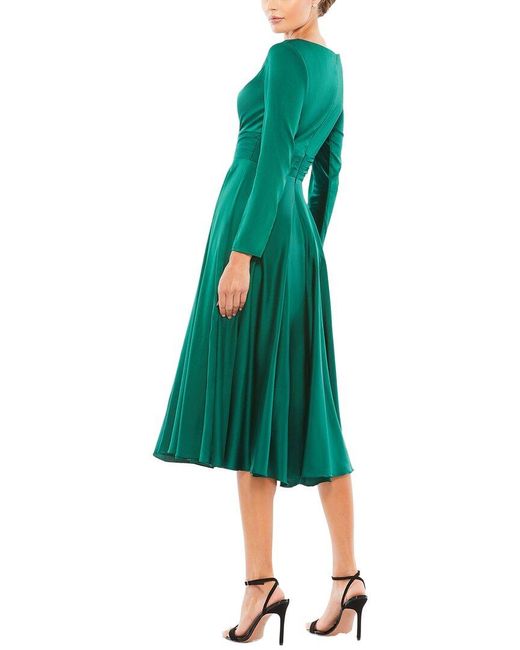 Mac Duggal Green Long Sleeve A Line Midi Dress