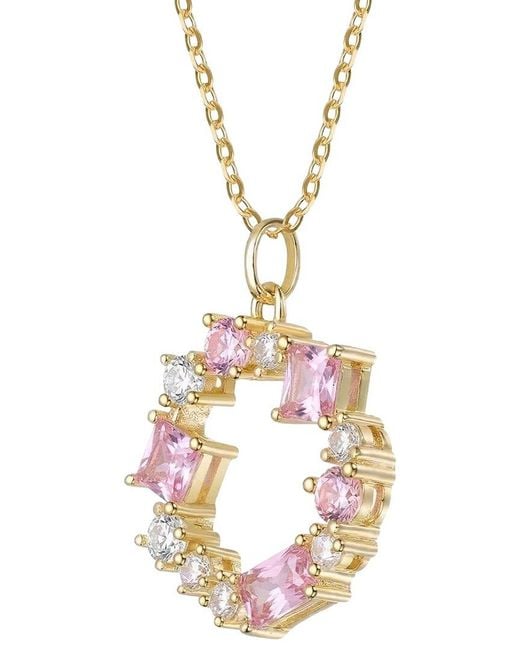 Genevive Jewelry Pink Rachel Glauber 14K Plated Cz Pendant Necklace