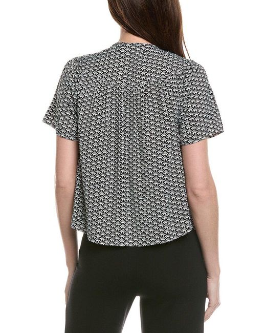 Tahari Gray Drop Shoulder Woven Printed Blouse