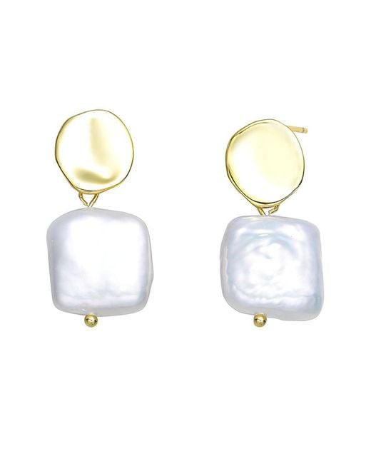 Rachel Glauber Metallic 18k Over Silver 14mm Freshwater Pearl Earrings