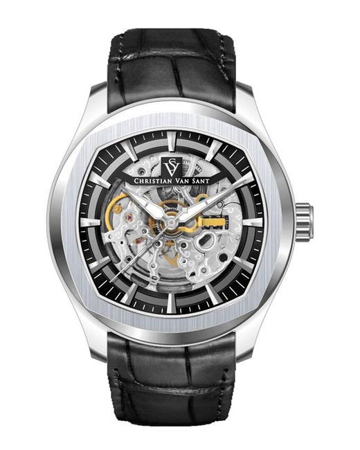 Christian Van Sant Automatic Leather Strap Wristwatch in Gray for Men Lyst