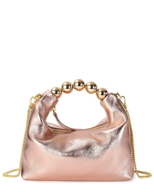 Tiffany & Fred Paris Pink Smooth Metallic Leather Top-Handle Crossbody