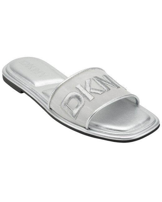 DKNY White Badin Logo Flat Slide