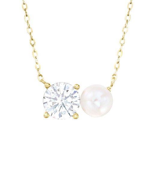 MaxColor Metallic 14K 6X6.5Mmmm Pearl Cz Necklace