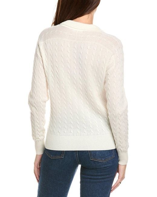 Kier + J White Kier + J Cable Knit Wool & Cashmere-Blend Polo Sweater