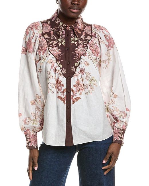Hemant & Nandita Red Yoke Linen-Blend Shirt