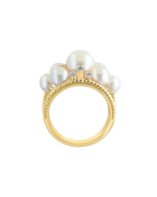Effy Fine Jewelry White 14K 0.23 Ct. Tw. Diamond & 5,5.5,8Mm Pearl Ring