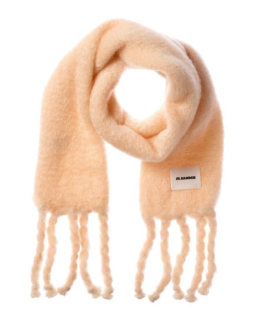 Jil Sander Natural Logo Long Mohair & Wool-blend Scarf