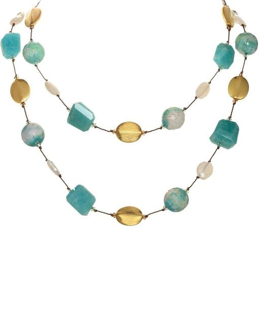 Margo Morrison Blue Vermeil Mint Agate, Amazonite, Chalcedony Toggle Necklace