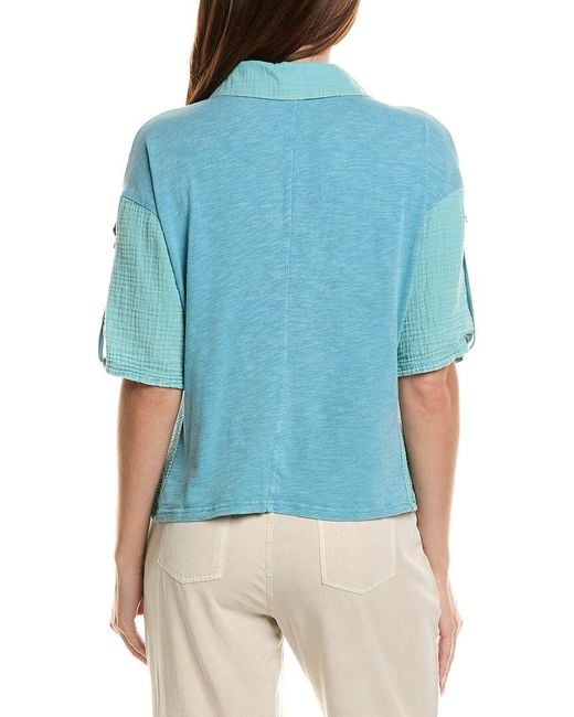 XCVI Blue Kaleo Snap-Up Blouse