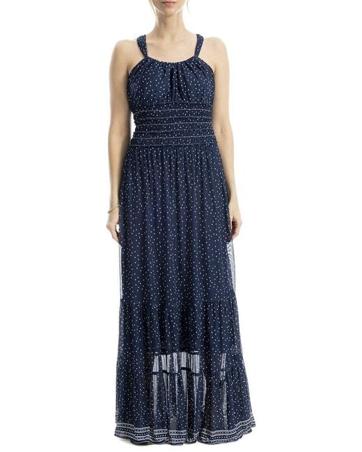 Max Studio Blue Halter Nack Tiered Maxi Dress