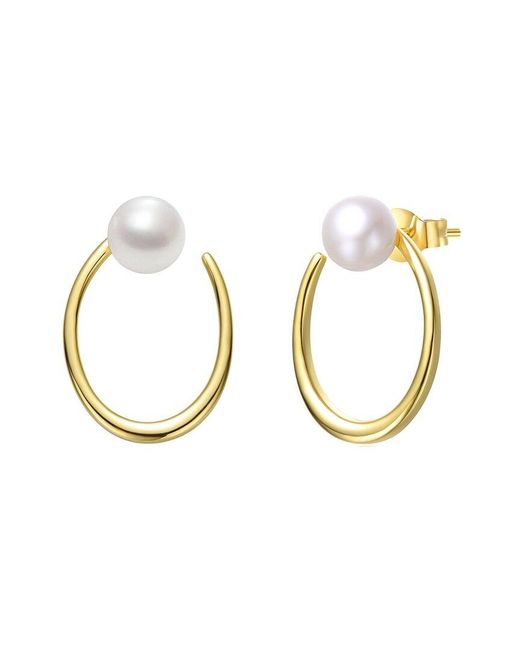Genevive Jewelry Metallic 14k Over Silver 10.5mm Pearl Dangle Earrings