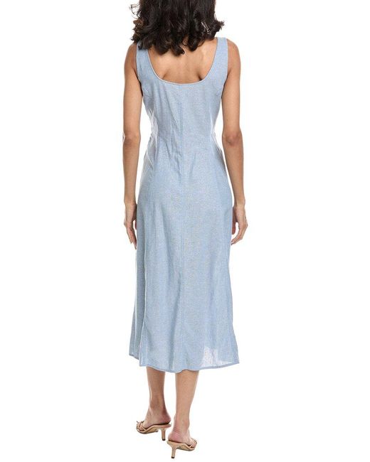 Anne Klein Blue Linen-Blend Tank Midi Dress