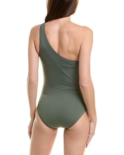 Carmen Marc Valvo Green Twisted One-shoulder One-piece