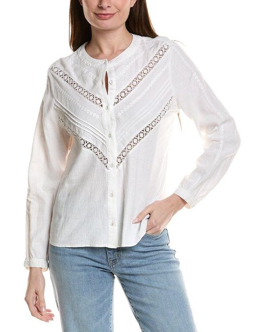 Tommy Bahama White Palm Shores Lace Trim Linen-Blend Blouse