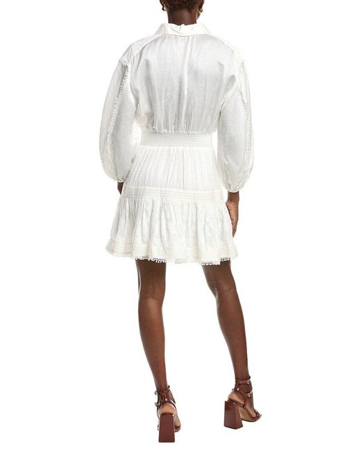 Maje White Mixed Media Linen-Blend Mini Dress