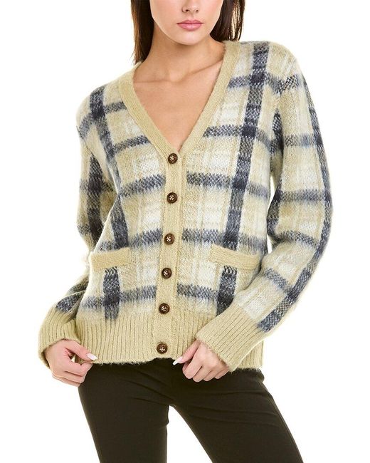 Tory Burch Natural Brushed Plaid Mohair-blend Cardigan