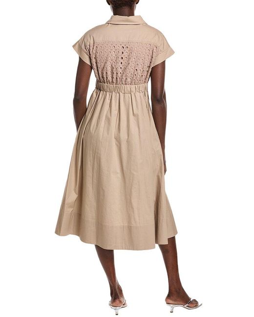 Gracia Natural Eyelet Bodice Tie Waist Midi Dress