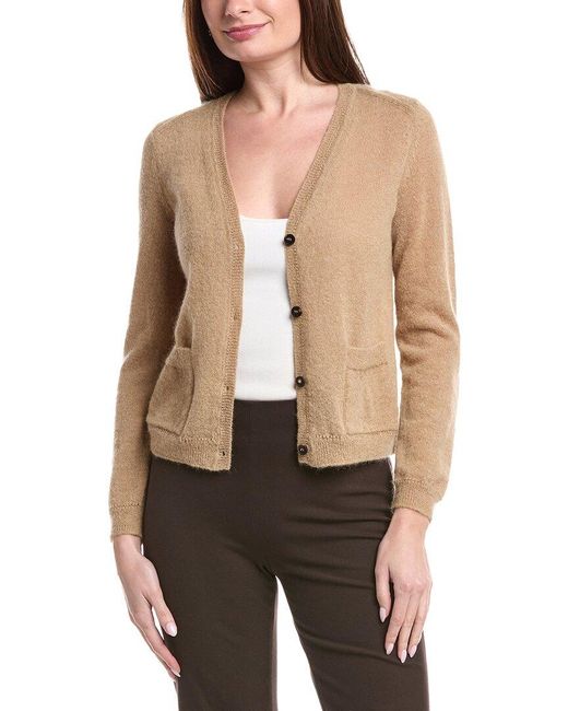 Lafayette 148 New York Natural Patch Pocket V-Neck Mohair & Alpaca-Blend Cardigan