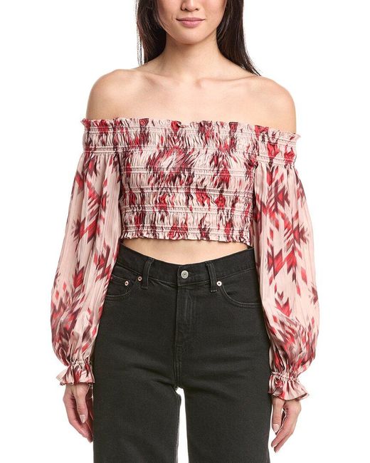 L'Agence Red Graciela Smock Top