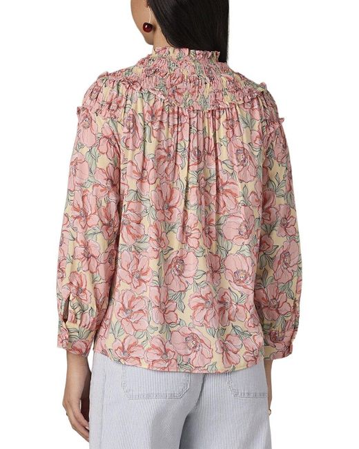 Wit & Wisdom Red 3/4 Blouson Sleeve Smocked Yoke Top