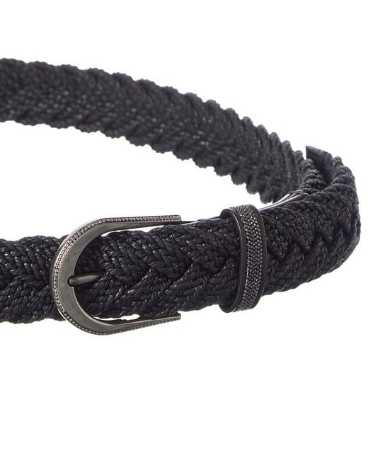 Brunello Cucinelli Blue Woven & Leather Belt