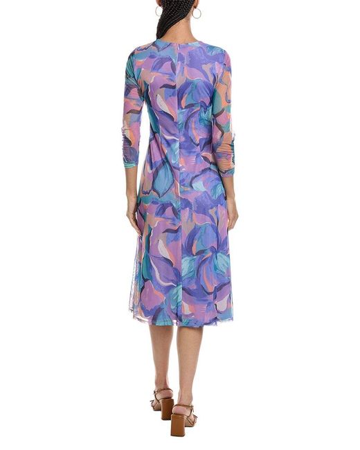 Vince Camuto Blue Long Sleeve Printed Midi Dress