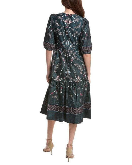 Marchesa Metallic Printed Poplin Midi Dress