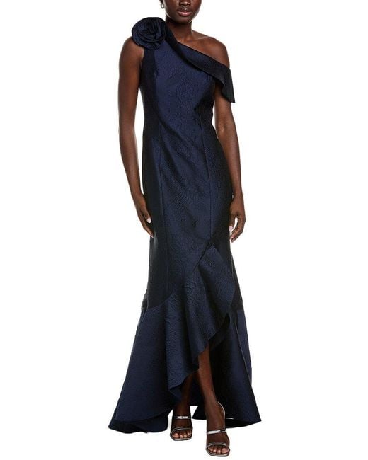 Teri Jon Blue Jacquard Gown