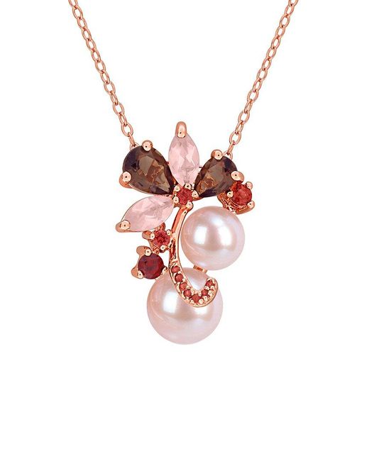 Rina Limor White Rose-Plated 2.19 Ct. Tw. Gemstone & 7-9Mm Pearl Pendant