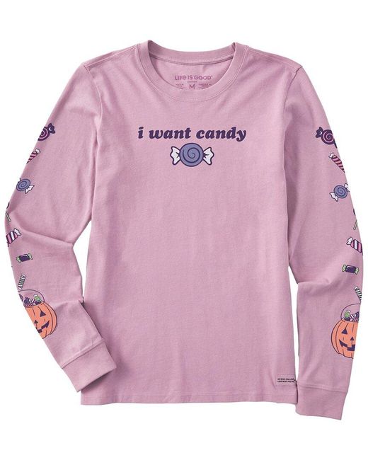 Life Is Good. Pink Long Sleeve Crusher T-Shirt