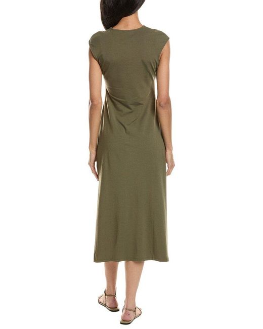 Theory Green Cap Sleeve Pleat Dress