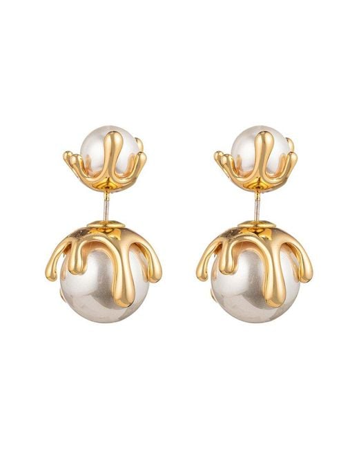 Eye Candy LA Metallic Pearl Lucia Golden Drop Earrings