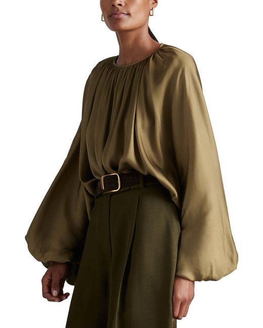 Reiss Brown Finley Drape Long Sleeve Blouse