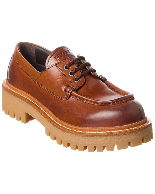 Prada Brown Lace-Up Leather Loafer