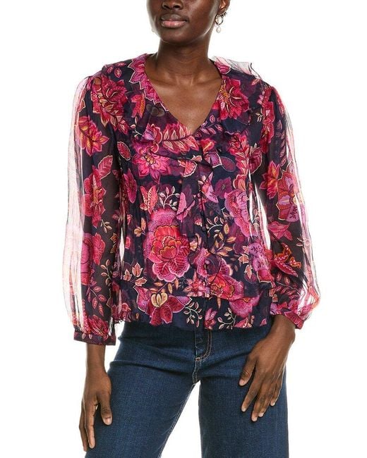 Johnny Was Red Petite Kiko Silk Blouse