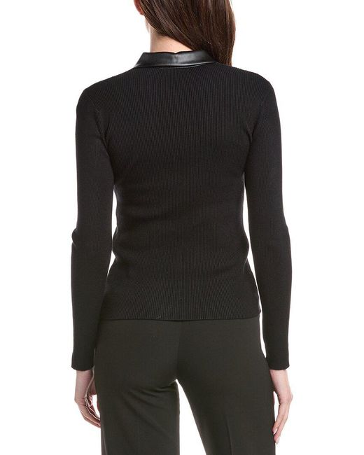 Tahari Black Collared Zip Front Cardigan