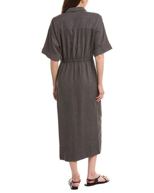 Faherty Brand Gray Topanga Drape Linen-Blend Shirtdress