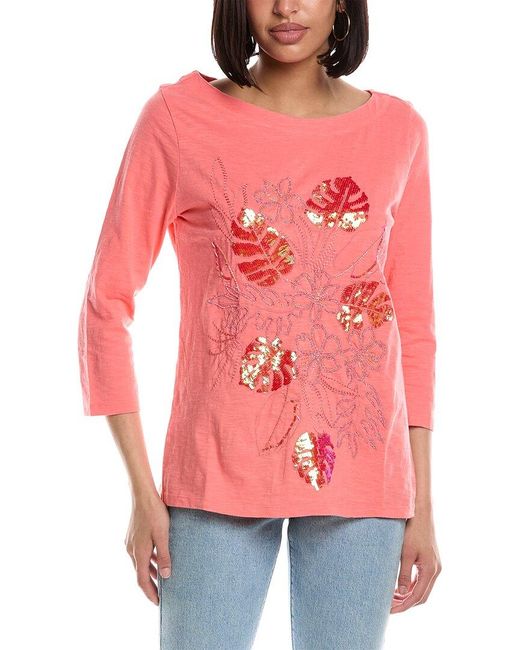 Tommy Bahama Red Embellished Bouquet Lux T-shirt