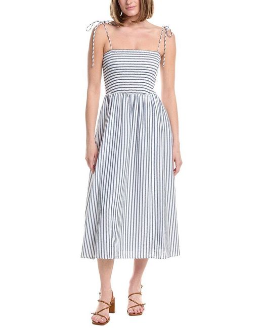 Julia Jordan Blue Striped Seersucker Midi Dress