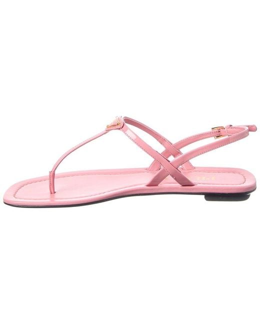 Prada Pink Triangle Logo Leather Sandal