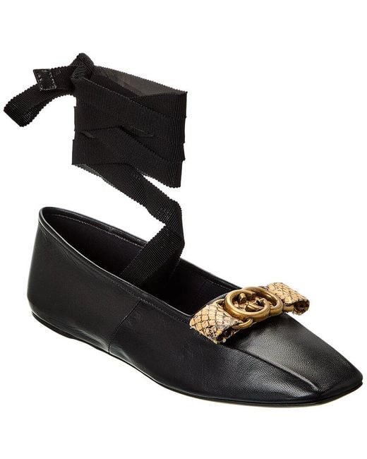 Gucci Black Double G Leather Ballet Flat